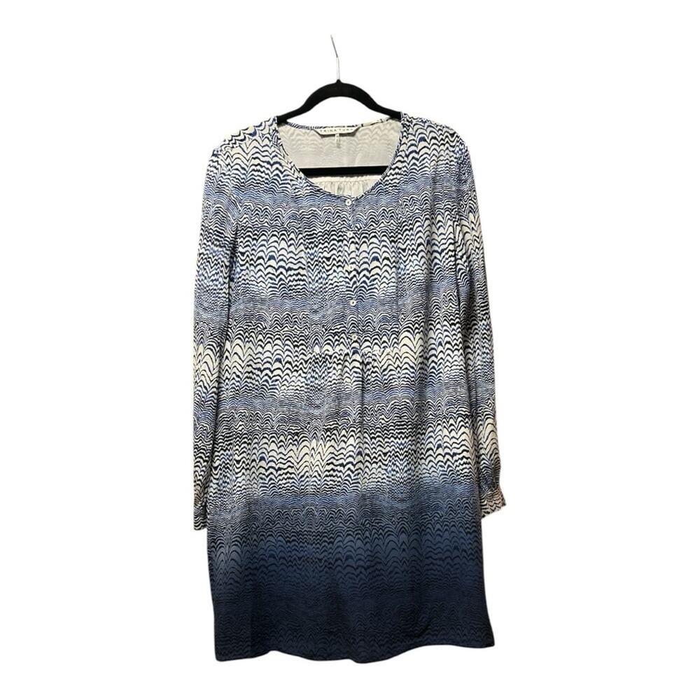 Trina Turk Silk Dress, Blue Ripple Wave Print, Size 12